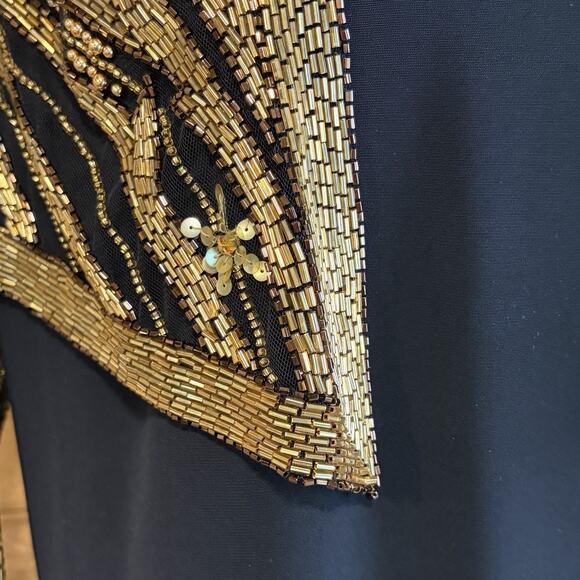 Bob Mackie Evening Bolero Dress Black Gold Beaded Vintage Size 4 1980’s - Picture 6 of 16